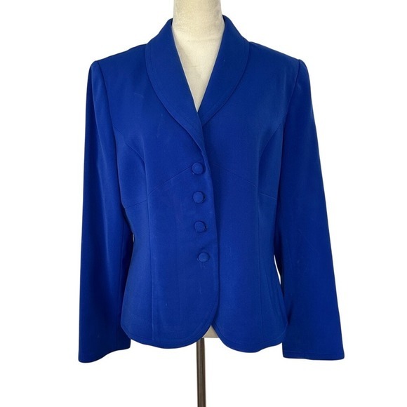 Banu Paris Blazer Shawl Collar Button Front‎ Royal Blue Jacket Women Size 14 - Picture 1 of 6